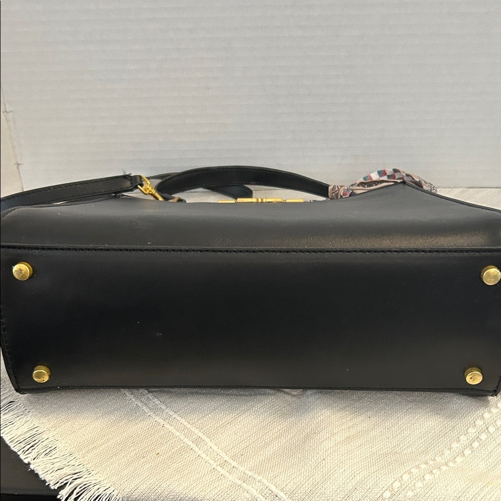 Tory Burch $700 Black Eleanor Spazoletto Satchel with Gold Logo and Ribbon - Picture 12 of 12